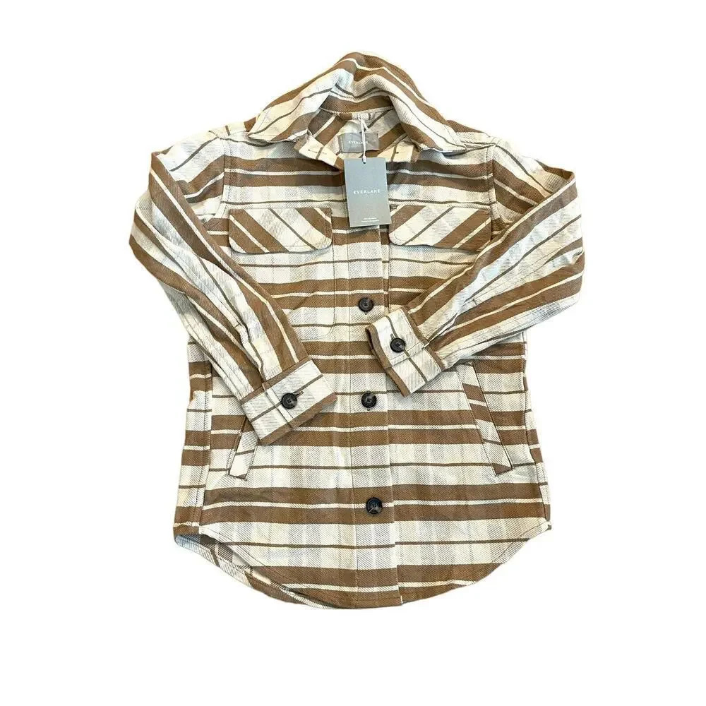 Everlane Women's Shirt Jacket Cotton Shacket Camel Tan Plaid SIze XXS